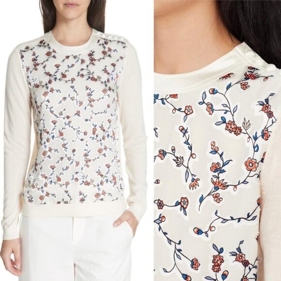 Tory Burch Marcella Floral Merino Wool Sweater - Picture 1 of 6